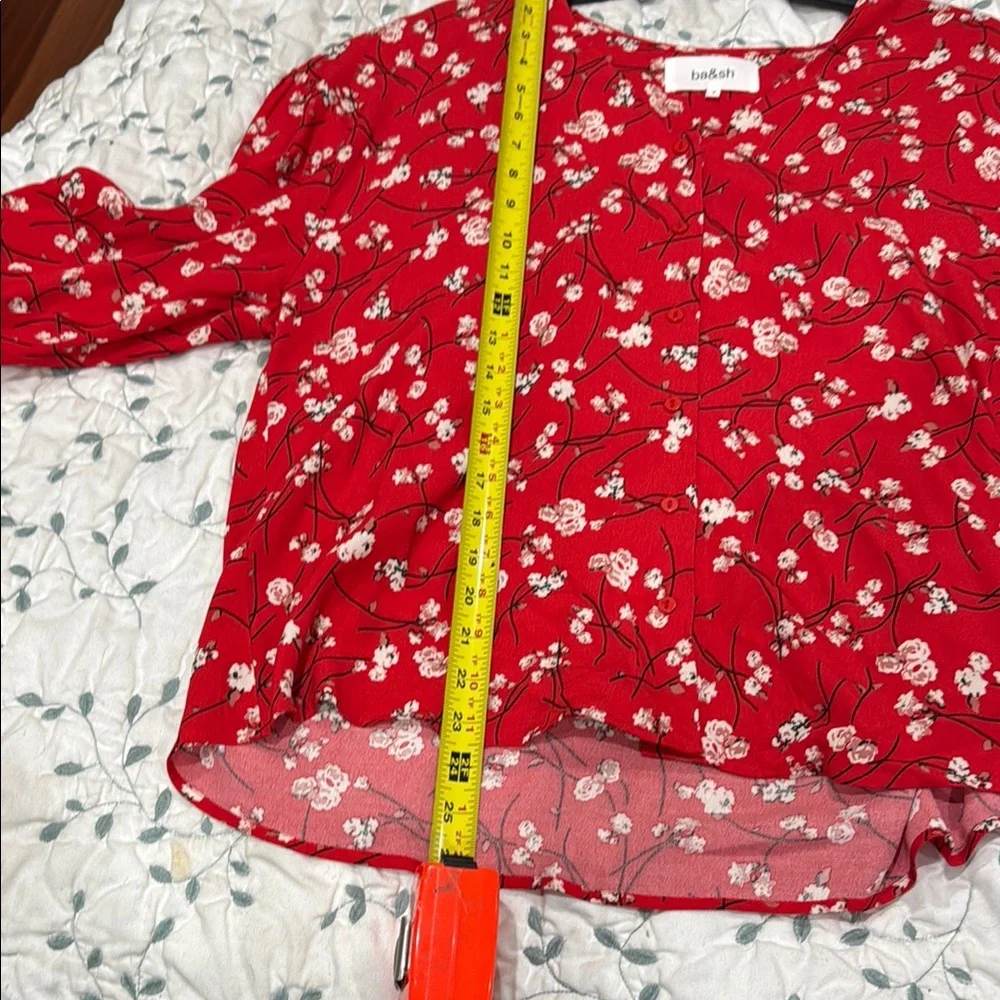 ba&sh Red Ruched Long Sleeve Blouse - Picture 9 of 9